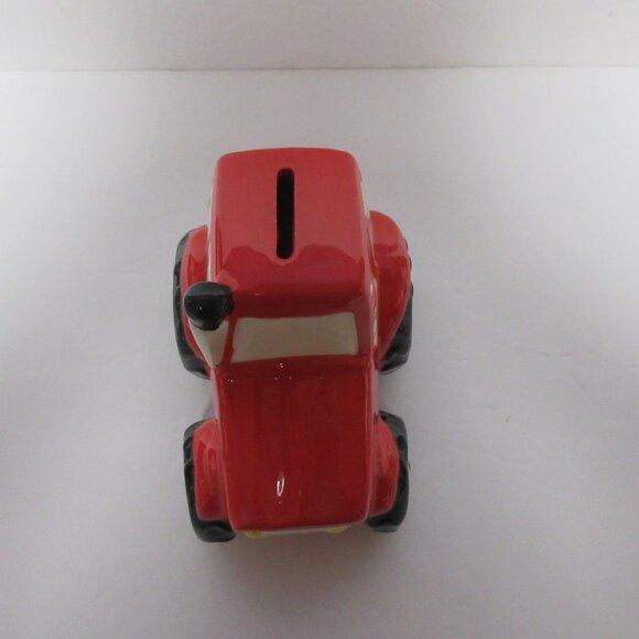 5.75" X 5.75" Red, Black And White Ceramic Tractor Bank - Picture 4 of 5